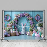 Lofaris Blue Wall Purple Floral Arch Eggs Easter Backdrop